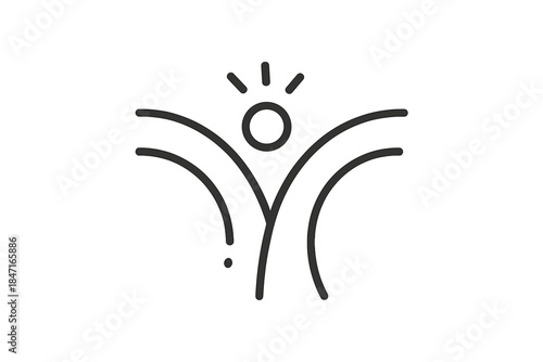 Converging Pathway Icons. Line style icons of a nudging trip meeting point: soft curved lines gently pressing together, light