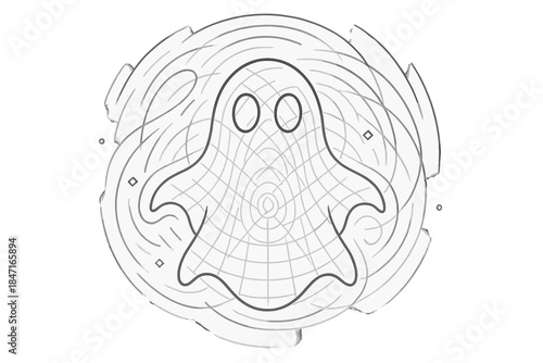 Phantom Energy Pulse. Line style icons of a phantom design accumulating energy: semi-transparent geometry pulsating in rhythm,