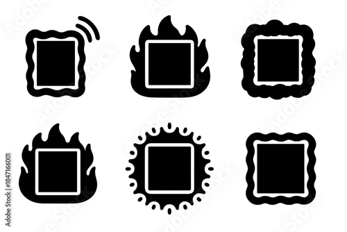Mystical Feedback Icons. Solid style icons of mystical feedback edges: resonating border, burning perimeter, smoldering line,