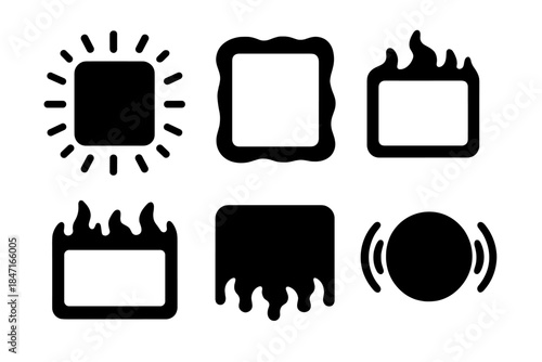 Radiant Echo Icons. Solid style icons of radiant echoing outlines: luminous border, warm perimeter, burning line, fiery boundary,