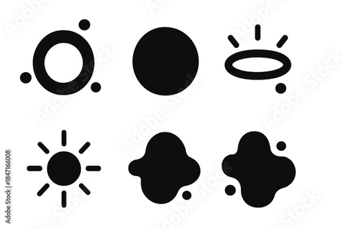 Ethereal Light Icons. Solid style icons of ethereal distant lights: quiet ring, hushed circle, still halo, muted aura, silent glow