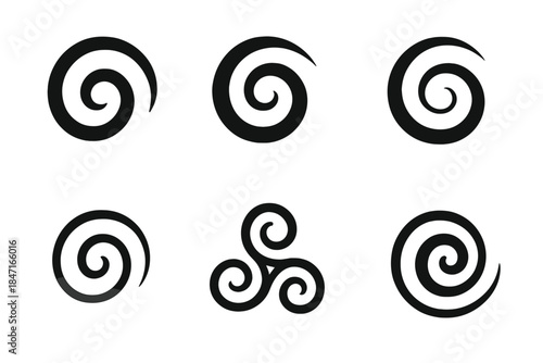 Spiral Iconography. Solid style icons of subtle spiral inscriptions: fine eddy, delicate vortex, sheer whorl, translucent spiral,