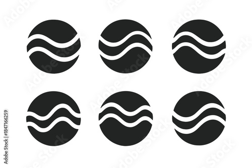 Dark Harmony Icons. Solid style icons of dark harmony: shadowy wave harmony, shady undulation unity, dusky ripple agreement, dim