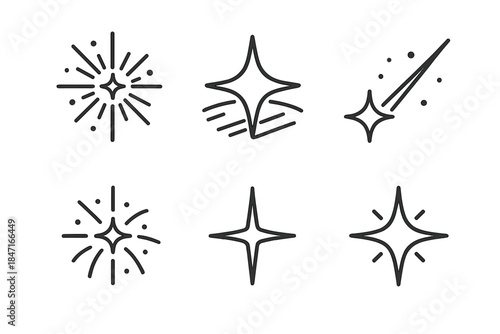 Luminous Line Icons. Line style icons of customized glimmers in engravings: detailed glow, carved line, luminous trace, artistic