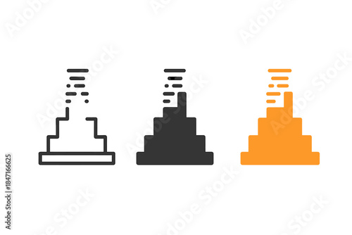 Monument Icon Trio. three minimal vector icons of a monument of absence composed of fading geometric blocks, line outline style,
