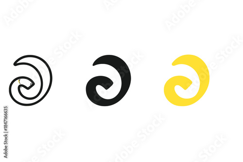 Lemon Peel Icons. three minimal vector icons of thin lemon peel curls arranged like aromatic waves, line outline style, solid