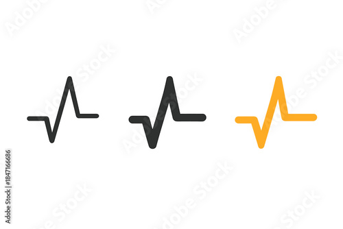 Minimal Pulse Icons. three minimal vector icons of a pulse line climbing sharply then pausing at peak suspense, line outline style