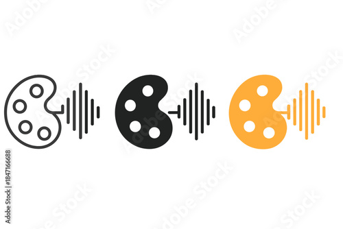 Palette to Sound Waves. three minimal vector icons of a painter palette morphing into sound wave forms for vocal diversity, line