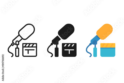 Foley Art Icons. three minimal vector icons of sound creation tools symbolizing foley art predicting future scenes, line outline