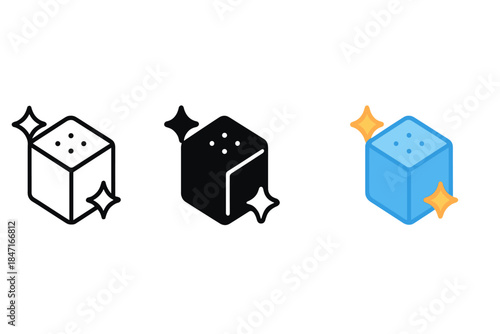 Minimalist Salt Lick Icons. Minimalist icon of cube-shaped salt lick with subtle sparkle grain effect, first in line style with