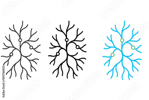 Bioluminescent Mycelium Network. Interconnected mycelium strands glowing with bioluminescent nodes symbolizing neural