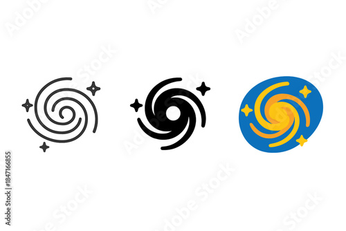 Stylized Cosmic Arcs. Stylized space photograph turned icon, capturing intense light and dust rotation, first in line style with