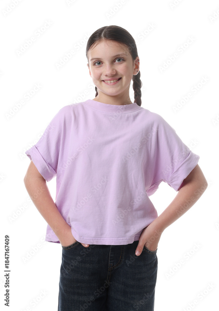 Fototapeta premium Portrait of cute girl on white background