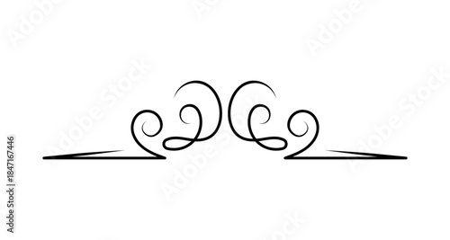 Elegant black flourish design element with swirls and lines on a white background