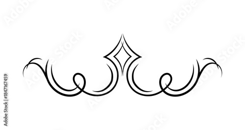 Elegant black ornamental flourish with a central diamond shape and swirling curves