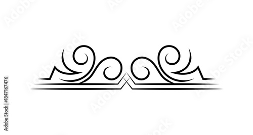 Elegant black ornamental flourish with swirling curves and sharp geometric accents