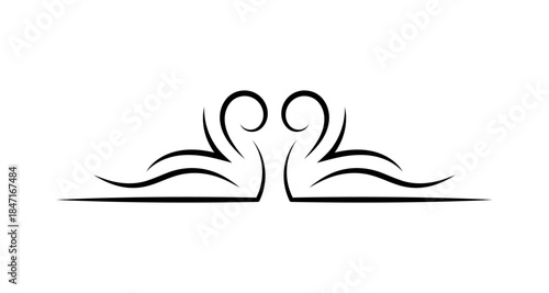 Elegant black flourish design element with symmetrical curves and flowing lines