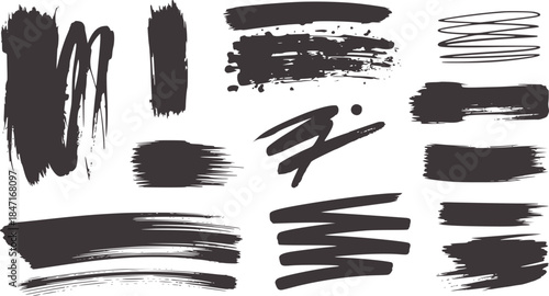 Abstract black ink strokes and brush textures white