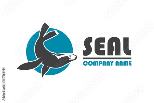 emblem of sea seal silhouette isolated on white background
