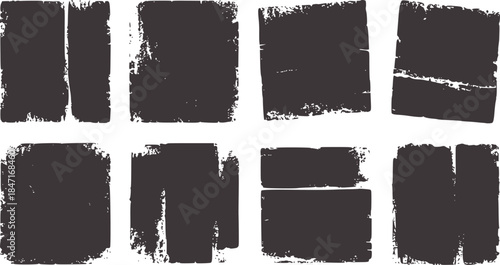 Eight irregular black grunge texture rectangles white