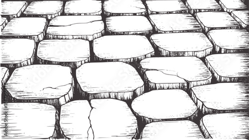 Hand drawn black and white cracked mud texture pattern