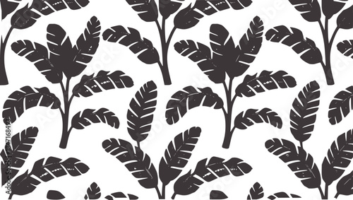 Monochrome detailed repeating pattern of banana leaves