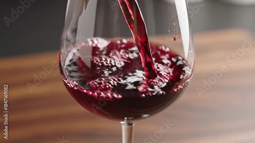 Red Wine Being Poured into a Glass Close Up.