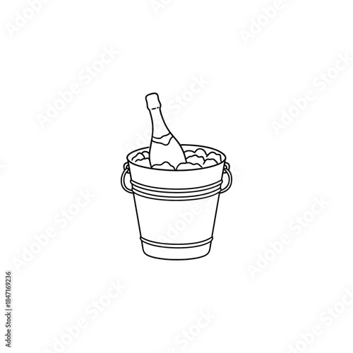 Chilled Wine Bottle in Ice bucket - Hand drawn Icon flat vector design