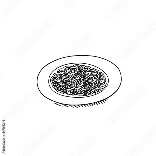 Italian Pasta Dish on Plate - Hand drawn Icon flat vector design.