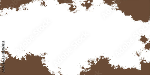 Abstract grunge background with frame for isolated dry brown powder pile of coffee dirt and black cocoa ingredient closeup