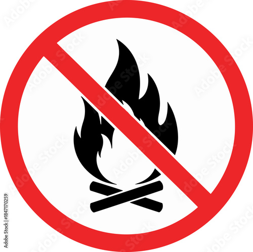 No open flames sign featuring a flame symbol in a minimalistic style on a white background