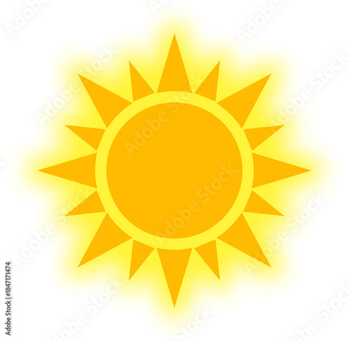 Bright yellow sun icon with stylized rays 
