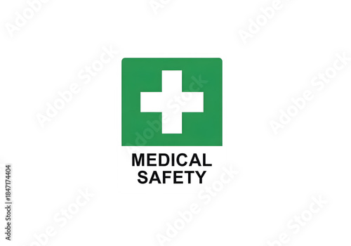 Vector illustration of a red first aid kit emergency sign featuring a white medical cross symbol for healthcare hospital pharmacy and first aid icon help