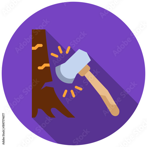 Axe Rounded Flat Color Icon, Mini Illustration Relate To Carpentry, Wood Industry. Use For Modern Concept, Ui, Ux Web And App Development.
