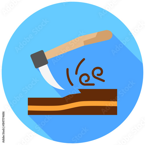 Adze Rounded Flat Color Icon, Mini Illustration Relate To Carpentry, Wood Industry. Use For Modern Concept, Ui, Ux Web And App Development.
