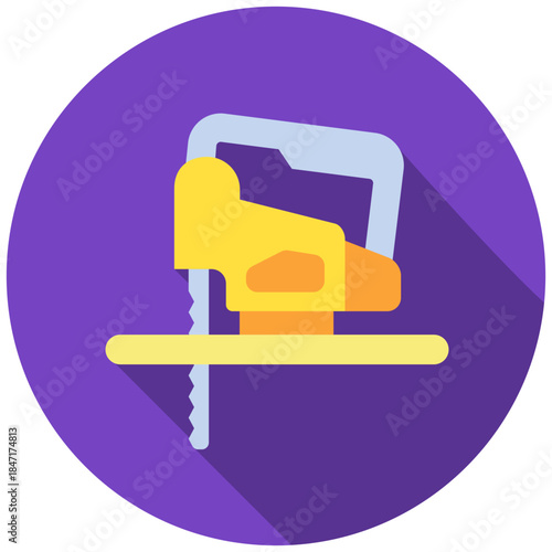 Jig Saw Rounded Flat Color Icon, Mini Illustration Relate To Carpentry, Wood Industry. Use For Modern Concept, Ui, Ux Web And App Development.