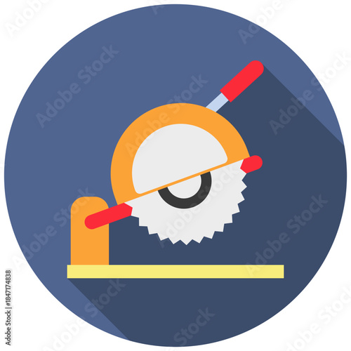 Electric Saw Rounded Flat Color Icon, Mini Illustration Relate To Carpentry, Wood Industry. Use For Modern Concept, Ui, Ux Web And App Development.
