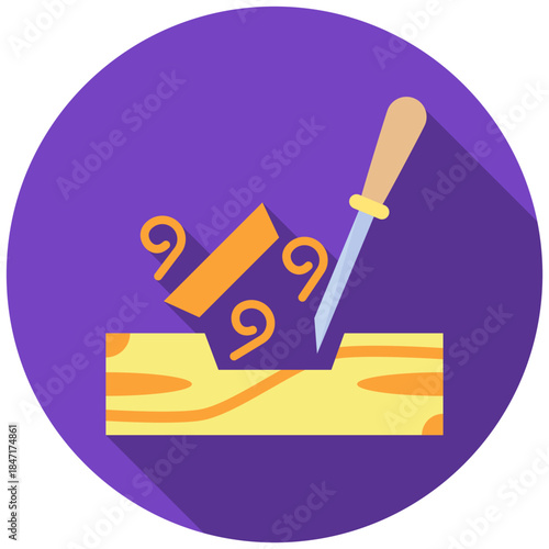 Notch Cut Rounded Flat Color Icon, Mini Illustration Relate To Carpentry, Wood Industry. Use For Modern Concept, Ui, Ux Web And App Development.