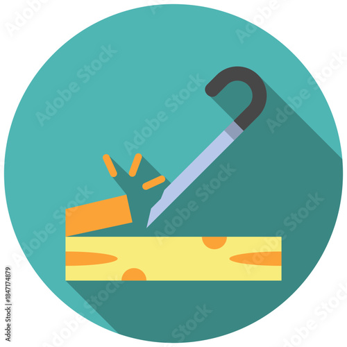 Pry Bar Rounded Flat Color Icon, Mini Illustration Relate To Carpentry, Wood Industry. Use For Modern Concept, Ui, Ux Web And App Development.