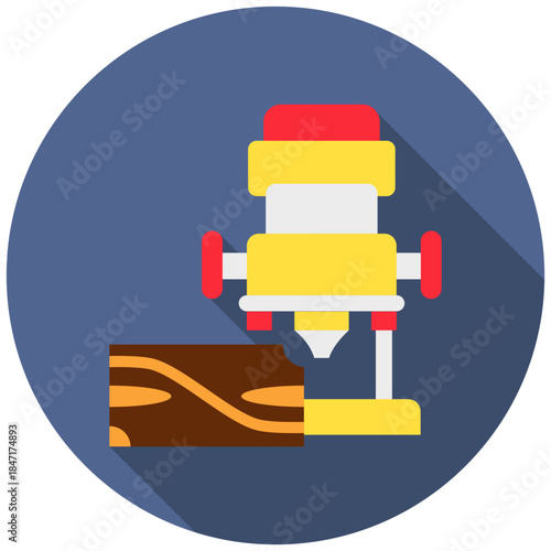 Wood Router Rounded Flat Color Icon, Mini Illustration Relate To Carpentry, Wood Industry. Use For Modern Concept, Ui, Ux Web And App Development.