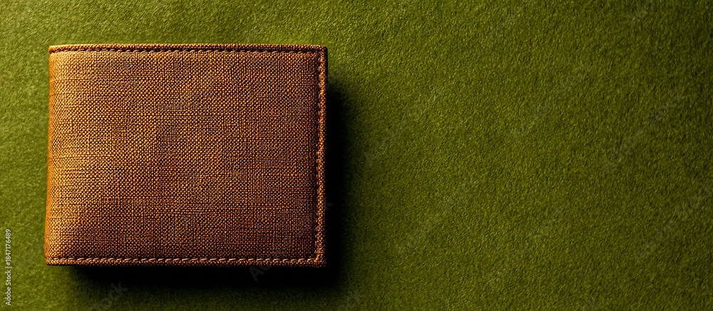 Fototapeta premium Brown leather wallet on green background