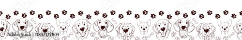 Decorative dog head border in hand drawn sketch style