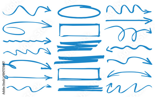 Set of pink arrows. Hand-drawn arrows designed for presentations and workflow.