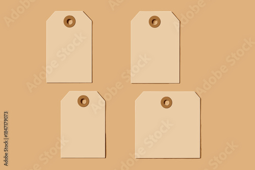 Minimalist Gift Tags. Minimalist beige gift tags arranged on a clean wooden surface, warm neutral tones, ideal for vector