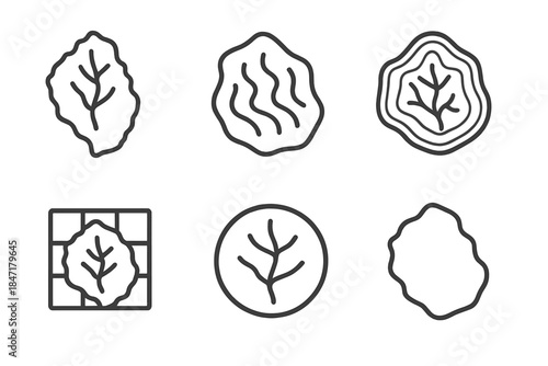 Watershed Iconography. Line style icons of watersheds as project boundaries: defined basin map, boundary flow lines, enclosed