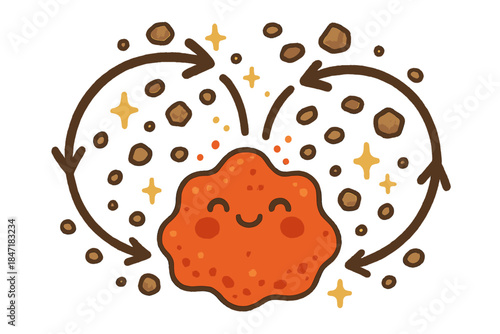 Joyful Mantle Convection. Cute doodle mantle convection with smiling magma currents, cartoon arrows swirling joyfully, tiny rocks