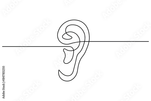 Human ear with straight line continuous one line vector art