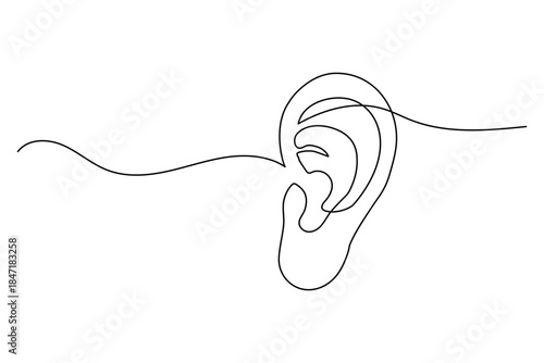 Minimal human ear continuous one line outline vector design