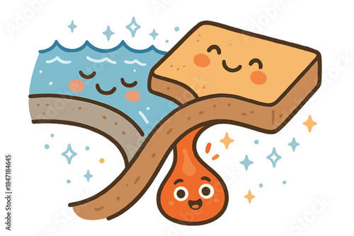 Smiling Subduction Zone. Magical doodle subduction zone with smiling oceanic plate diving beneath a cheerful continental plate,