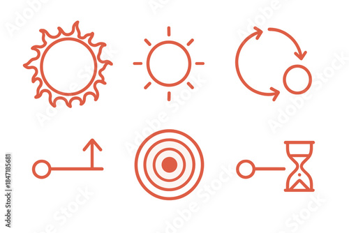 Stellar Evolution Icons. Line style icons of Stellar Evolution and Fusion: red giant phase, white dwarf, star life cycle chart,